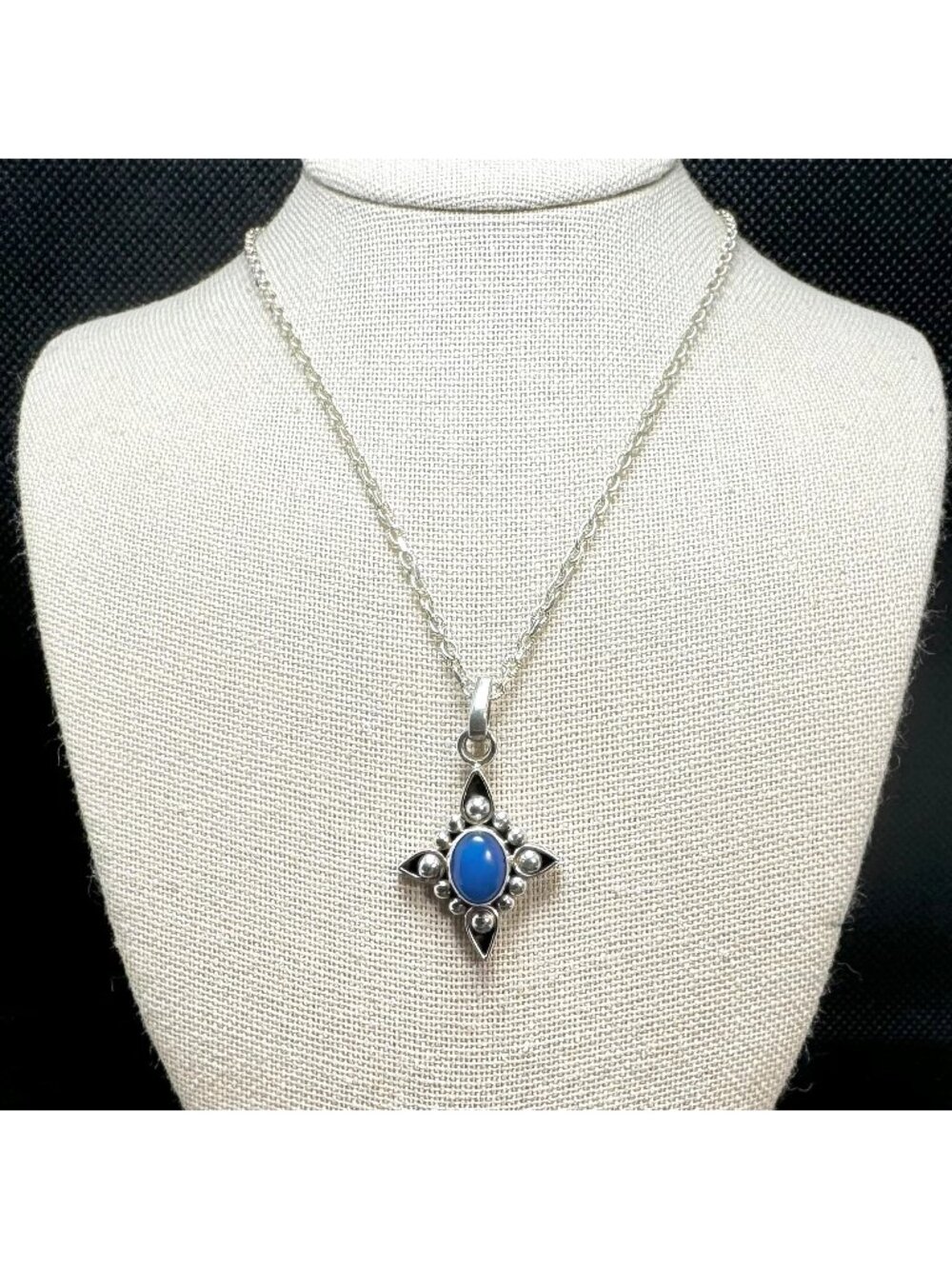 Blue Howlite & Sterling Silver 925 Necklace 18-20" Adjustable Length Chain
